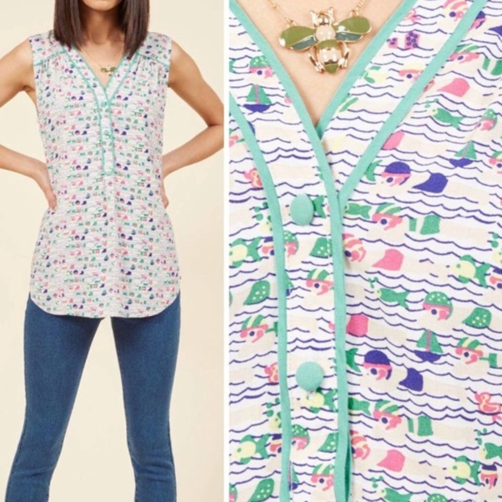 ModCloth Cafe au Soleil Sleeveless Tank Top Swimmers Pattern Plus Size 2X